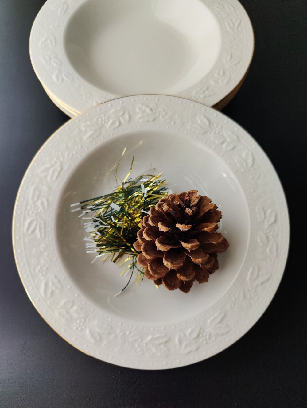 4 | Libbey Tableware | Holiday Garland 🧑‍🎄 | Soup Bowls | Off White Gold Trim